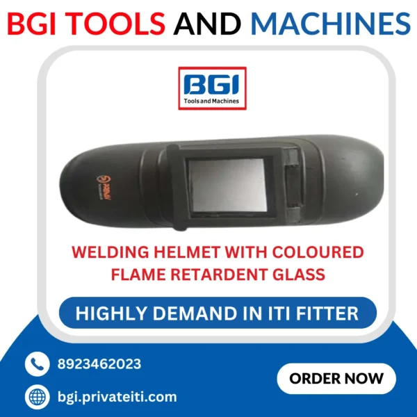 Welding helmet with coloured flame retardent glass