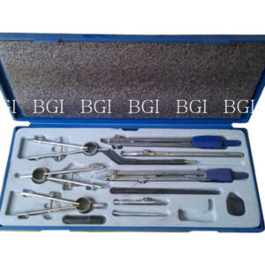 Draughtsman drawing instrument box containing Compasses with pencil point, point driver, interchangeable, Divider pen point interchangeable, divider spring bow, penSpring bow lengthening bar, pen drawing liner, screwdriver Instrument, tube with lead.