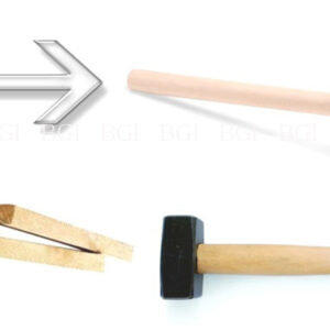 Steel arrow, wooden peg, wooden mallet, hammer